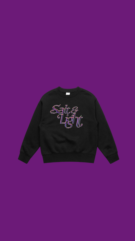 Salt & Light Purple Chrome on Black Crewneck