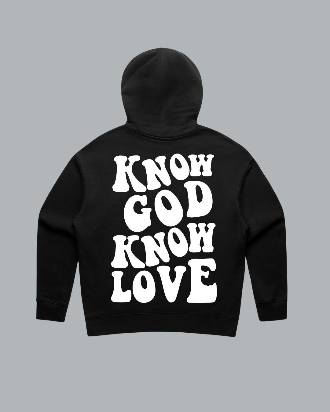 1409 Know God Know Love White on Black Hoodie