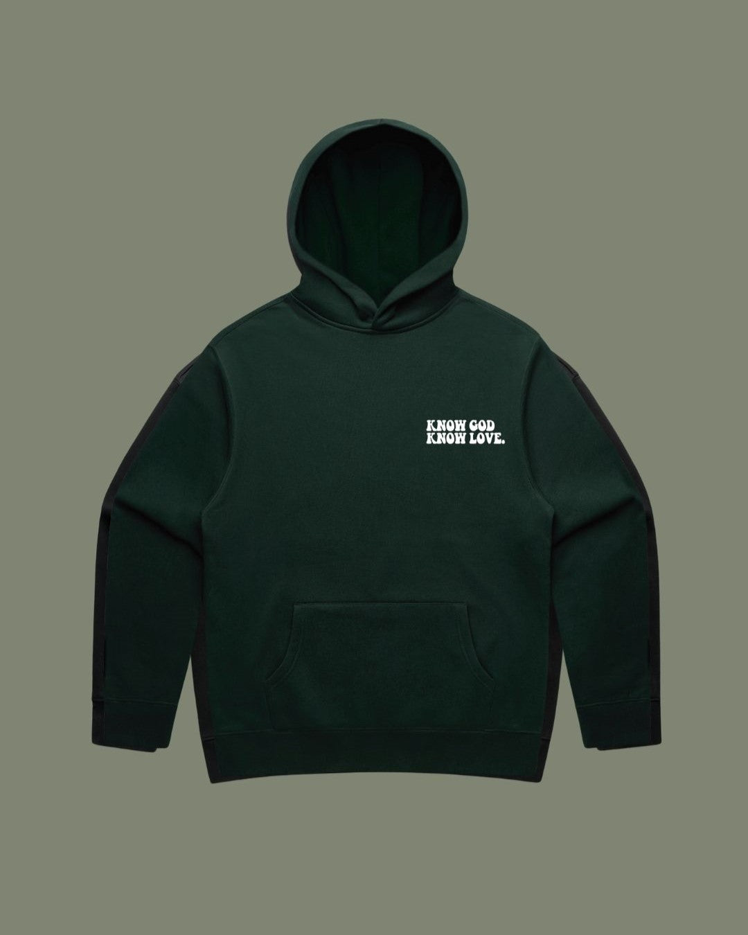 1409 Know God Know Love White on Emerald Green Hoodie