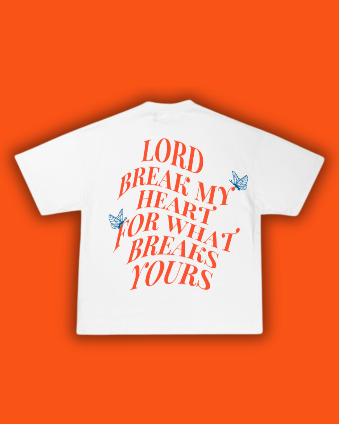 Break my heart for what breaks Yours White, Orange and Blue T-Shirt