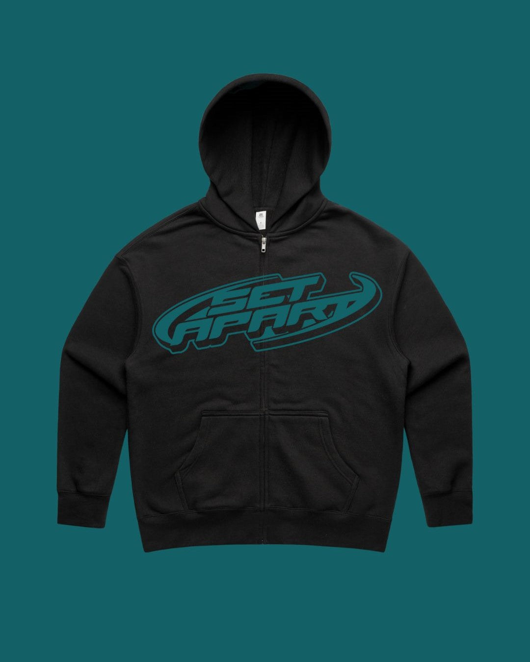 Set Apart Teal on Black Zip Hoodie