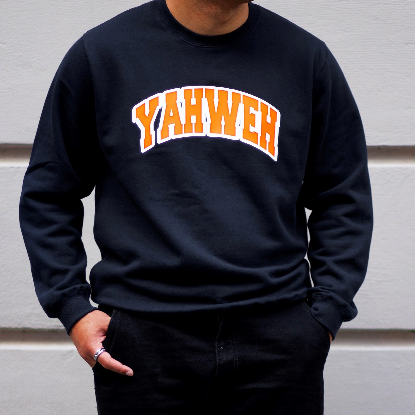 Navy Blue & Orange Yahweh Crewneck